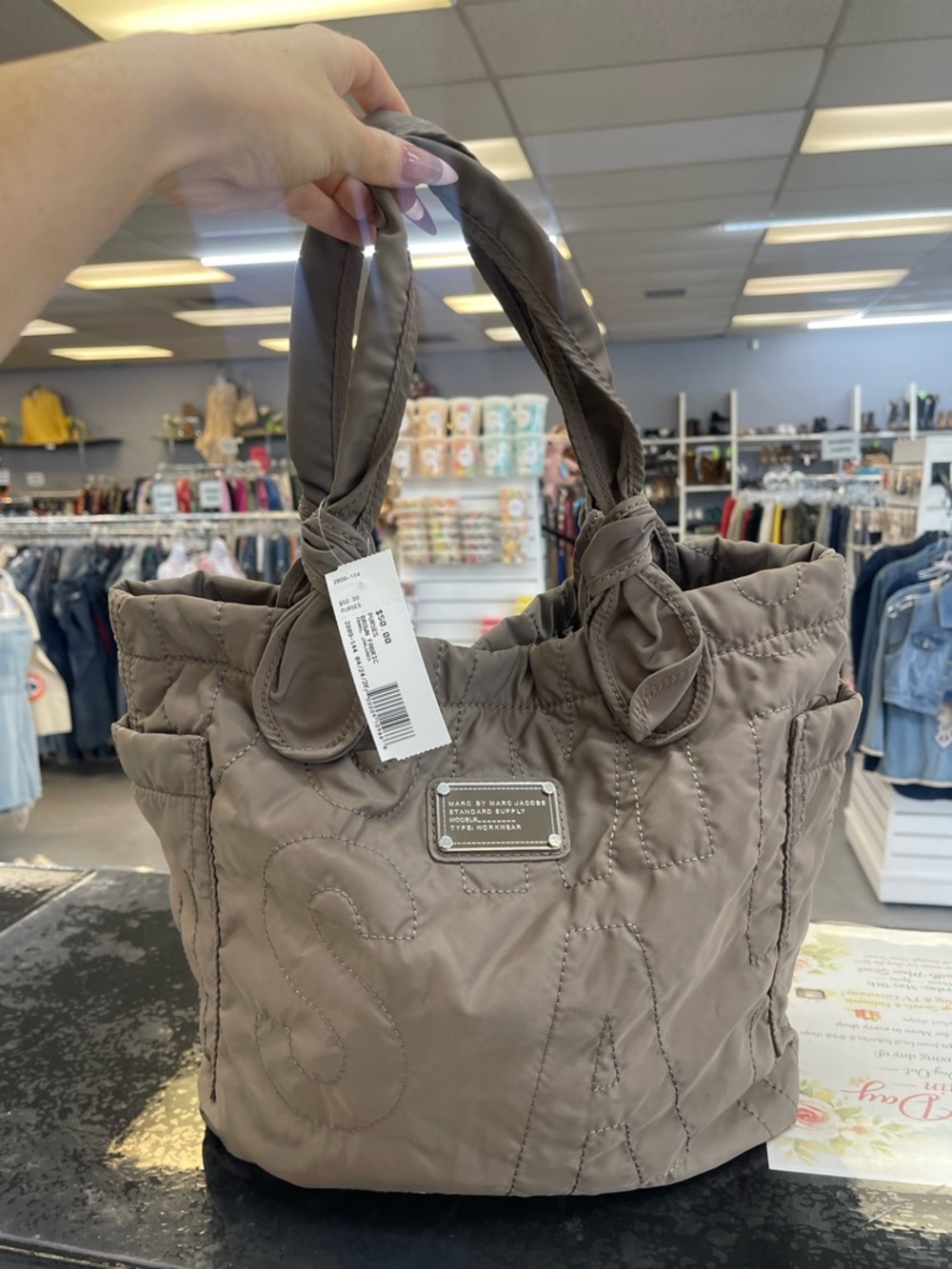 Marc by Marc Jacobs Quilted Taupe Tote with Knotted Handles